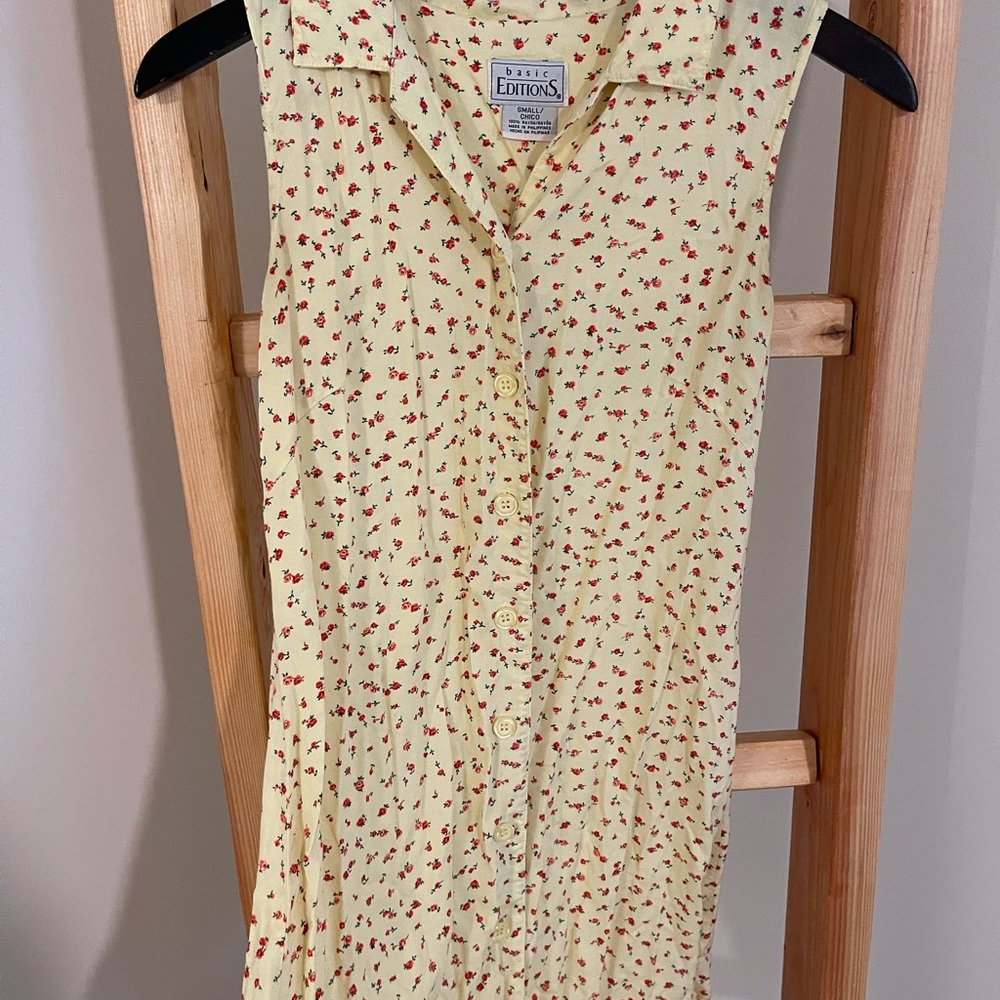 Mini dress vintage pale yellow floral small